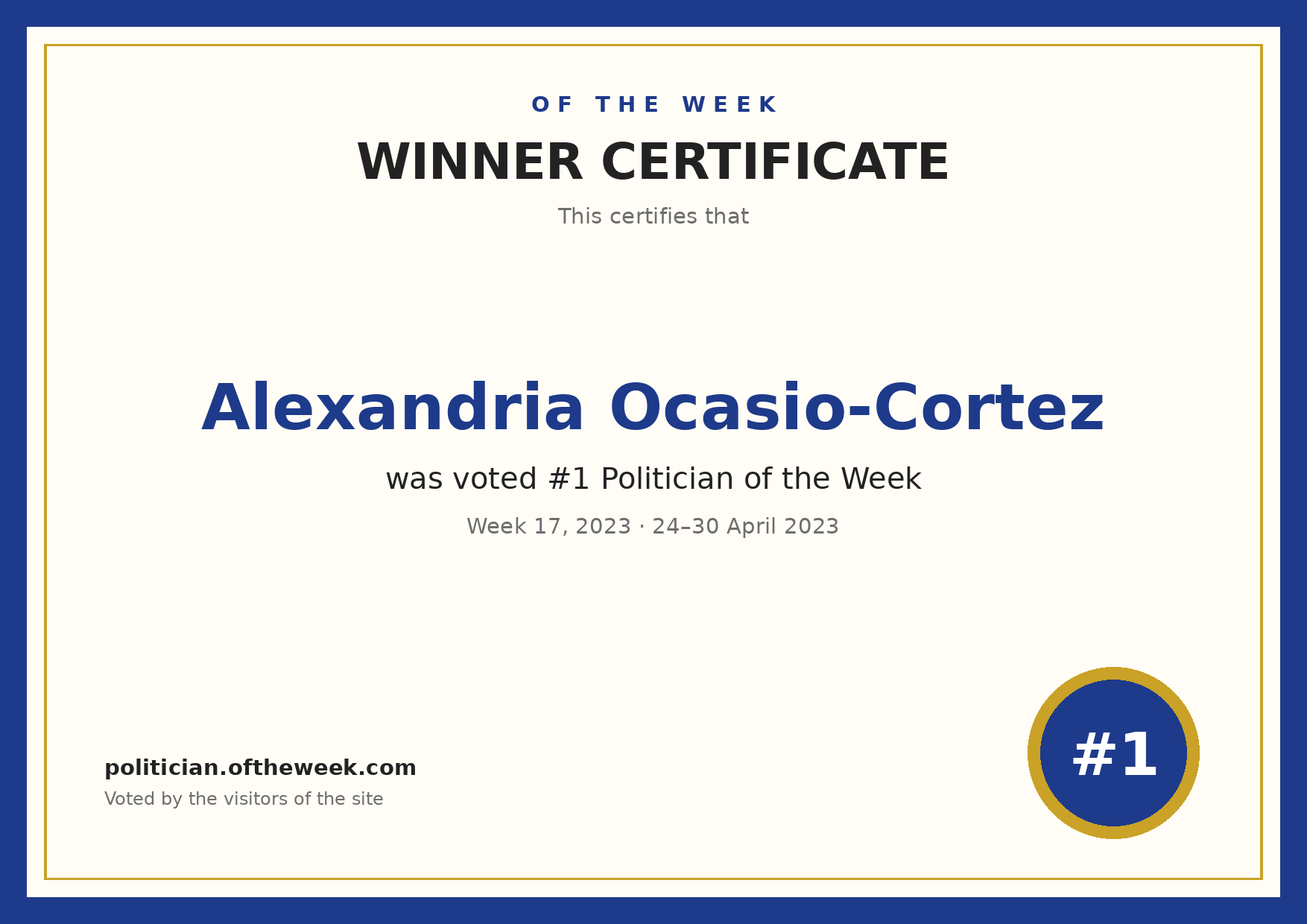 Certificate — Alexandria Ocasio-Cortez