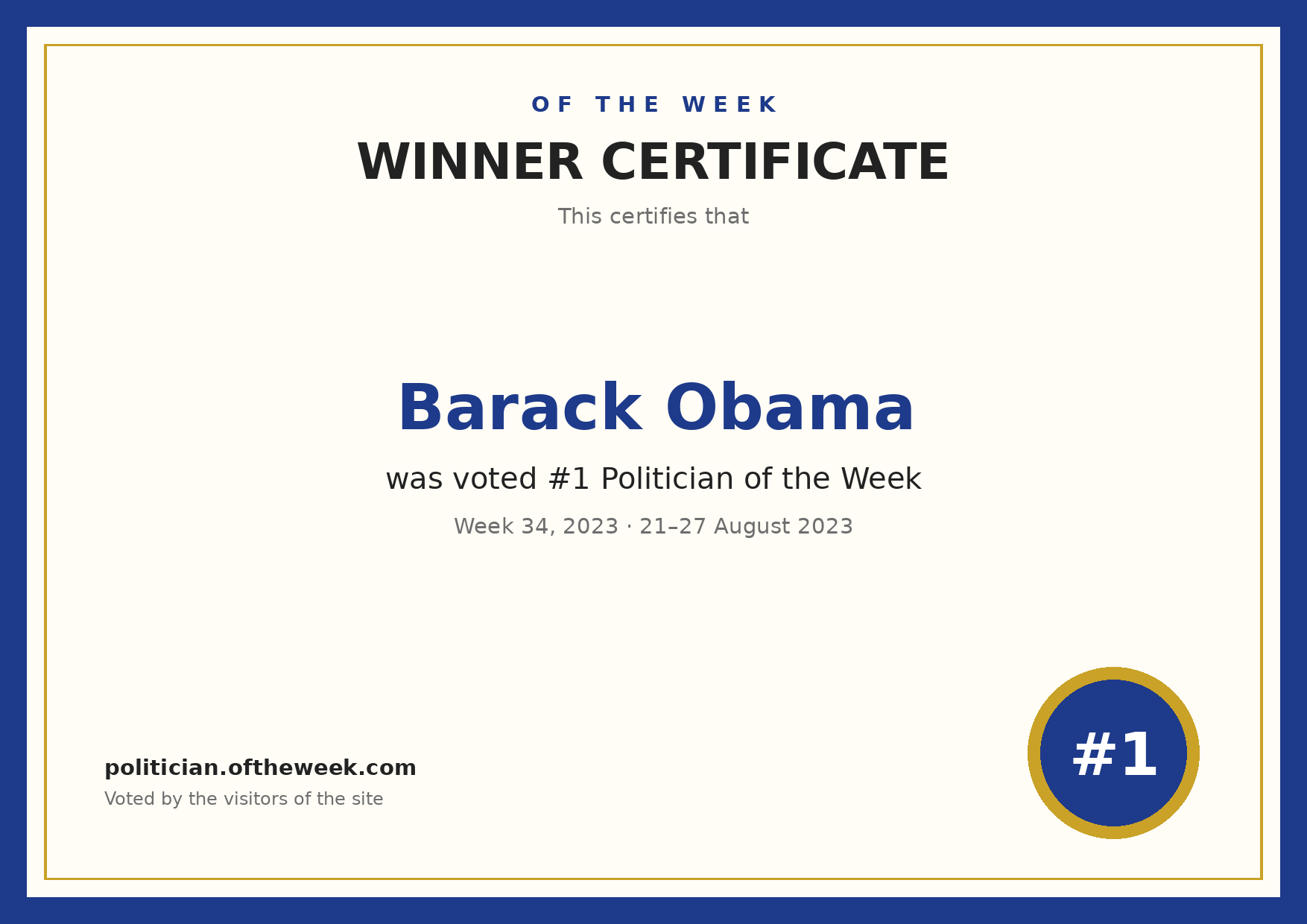 Certificate — Barack Obama