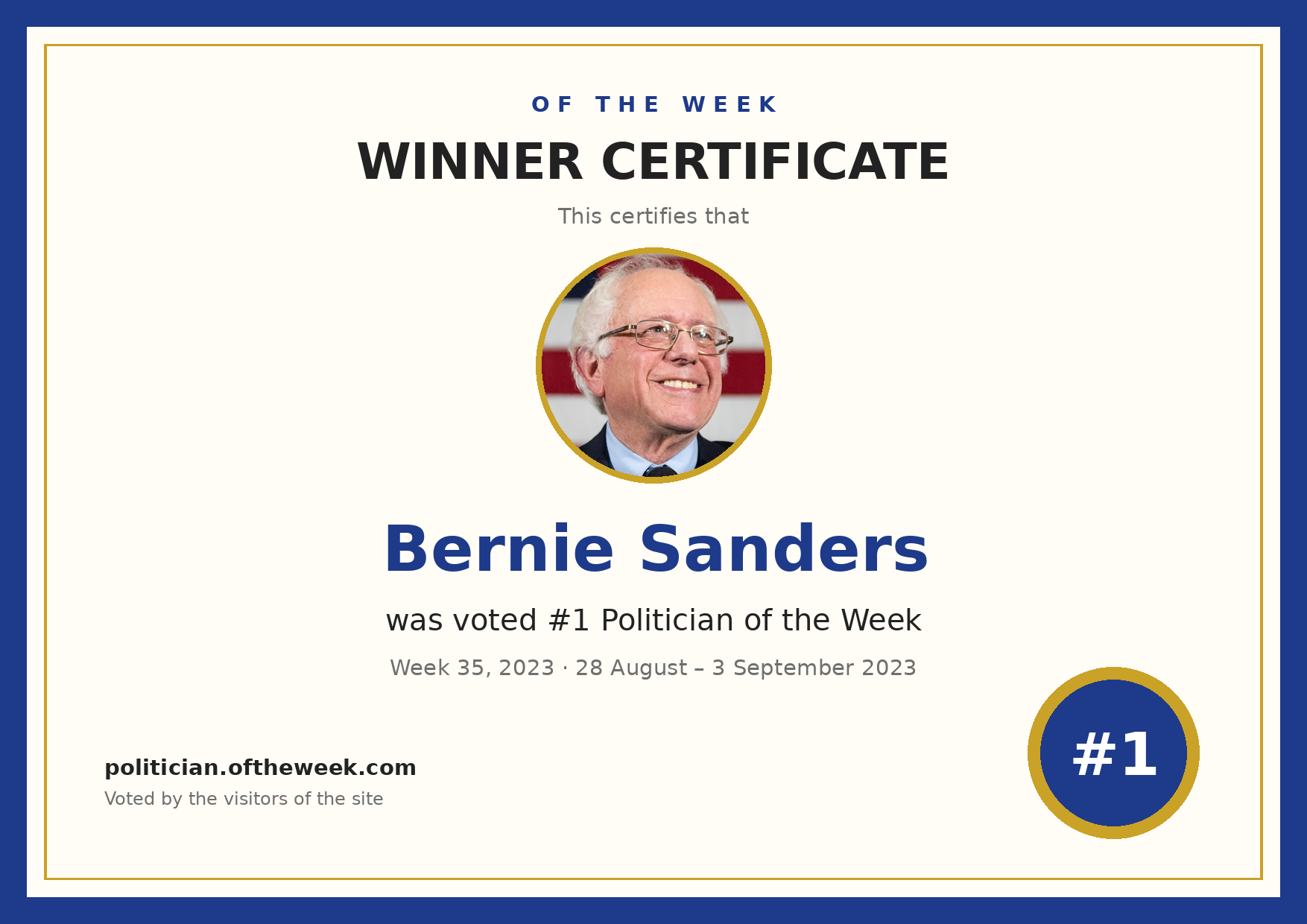 Certificate — Bernie Sanders