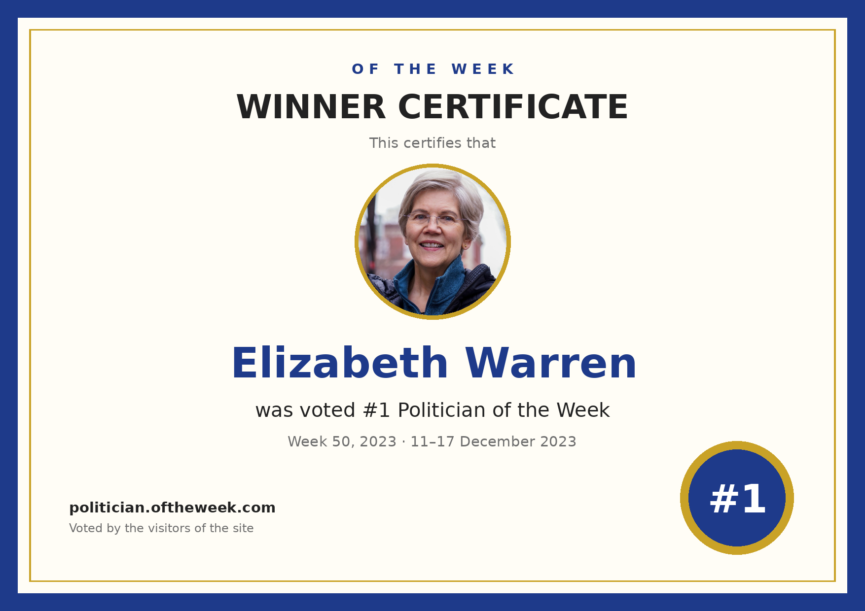 Certificate — Elizabeth Warren