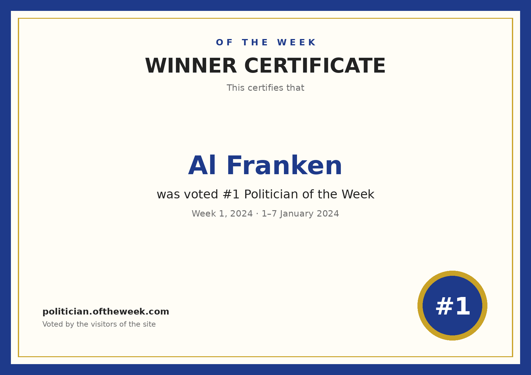 Certificate — Al Franken