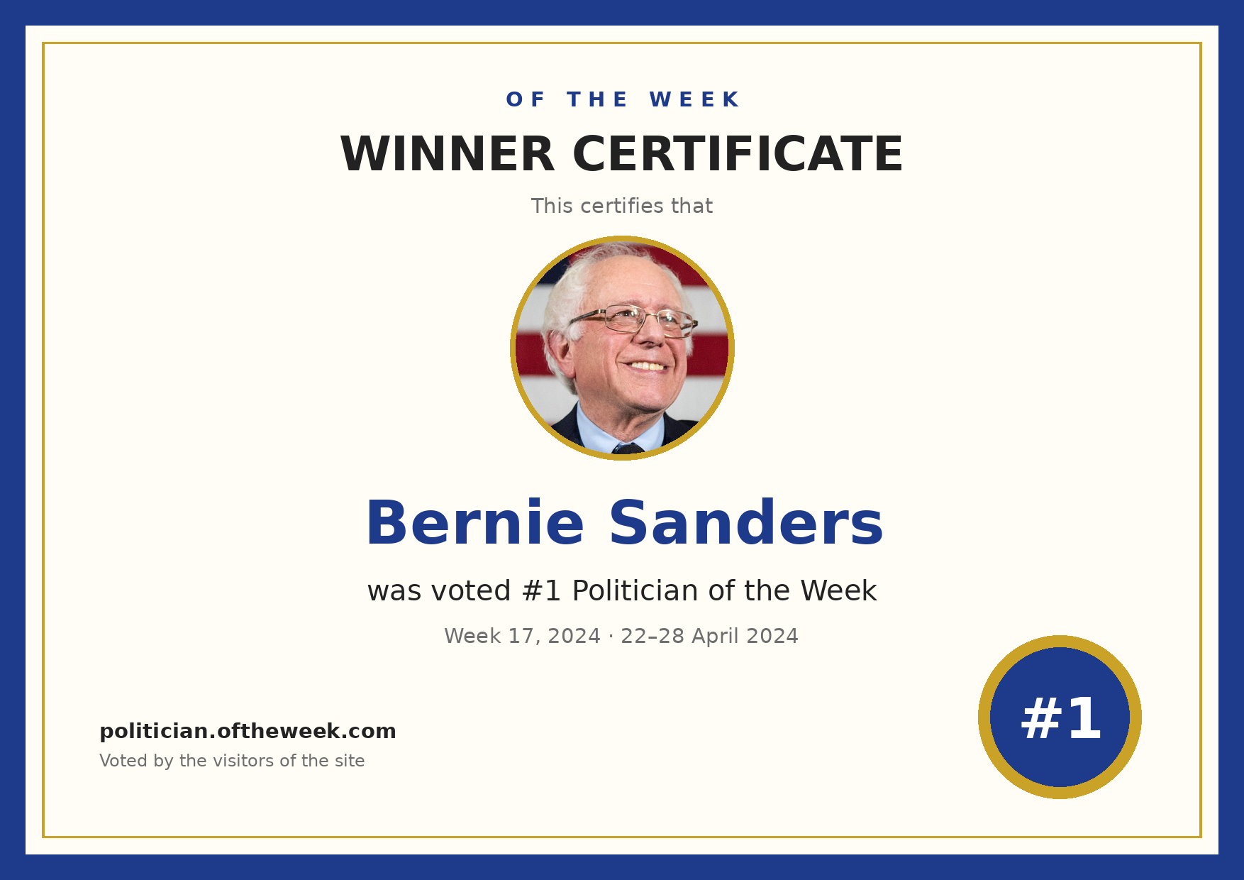 Certificate — Bernie Sanders