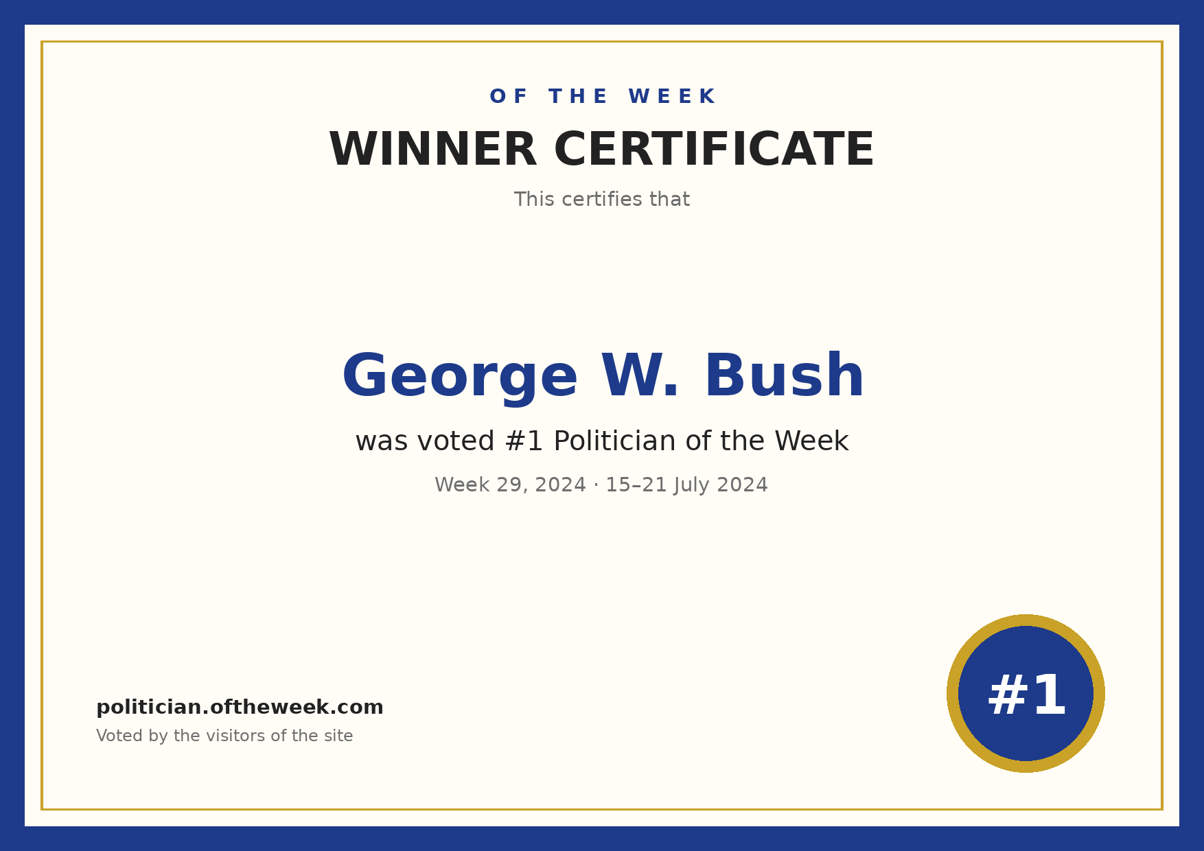 Certificate — George W. Bush