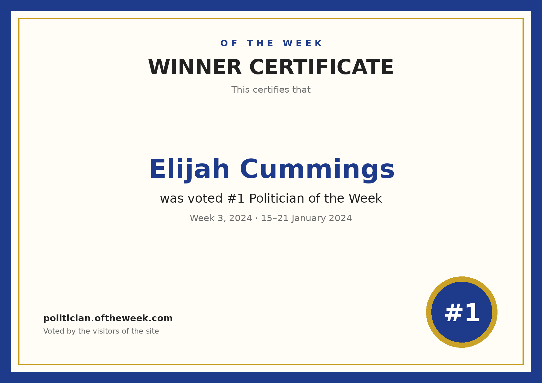 Certificate — Elijah Cummings