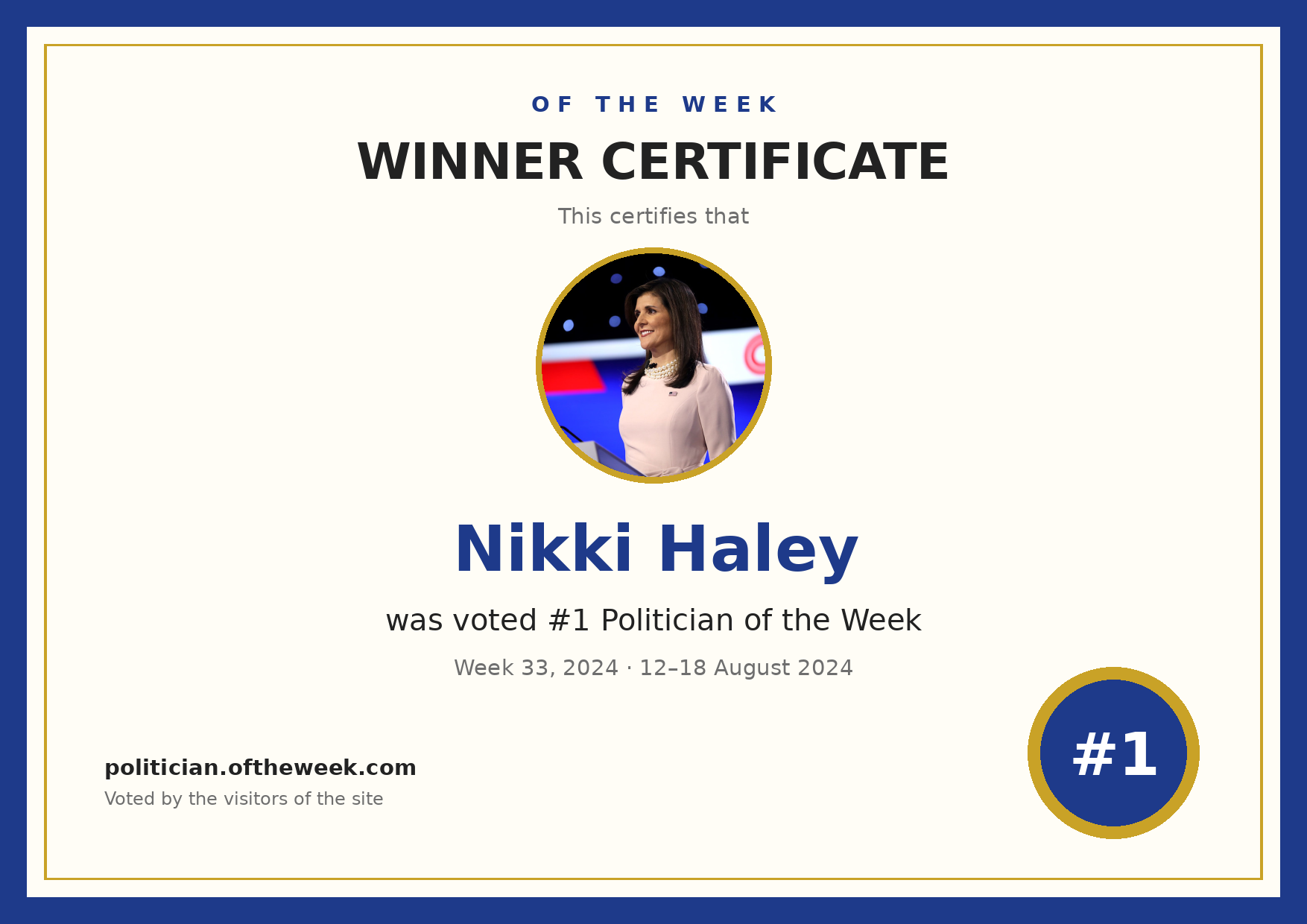 Certificate — Nikki Haley