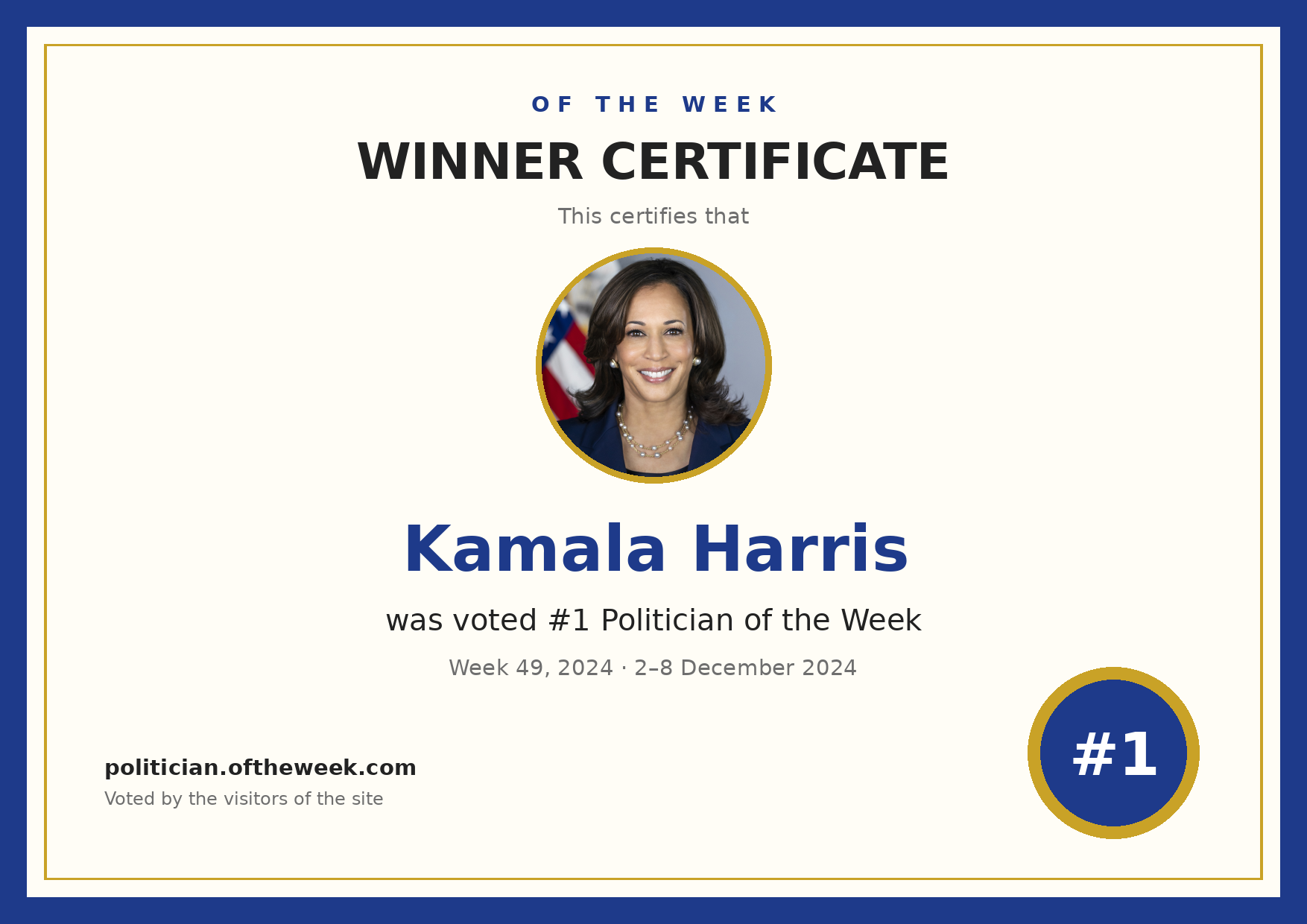 Certificate — Kamala Harris